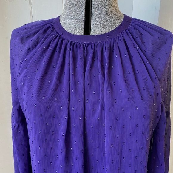Michael Kors Purple Shimmer Cut Swiss Dot Peasant Top - Picture 6 of 15